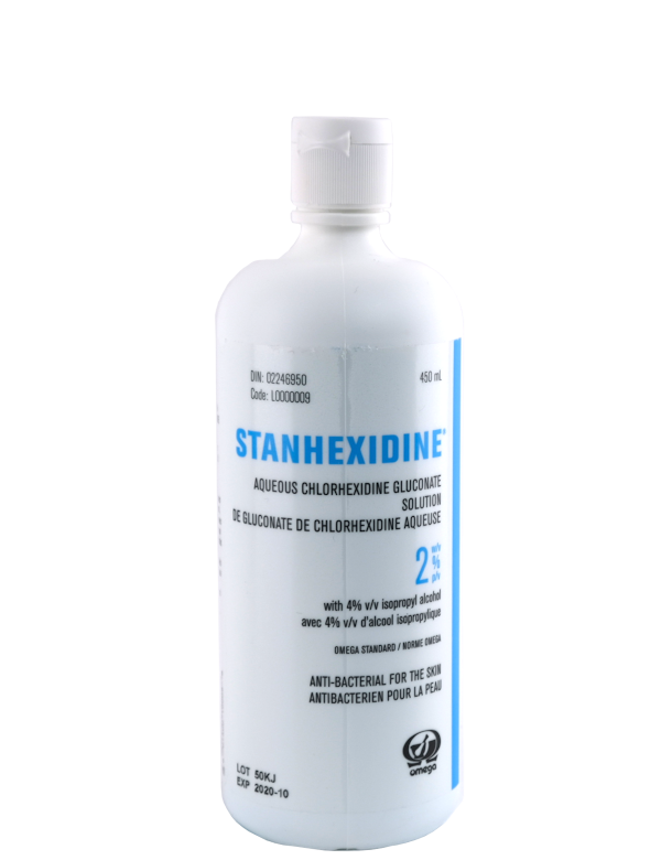 OMEGA® Anti-bacterial cleaner Stanhexidine aqueous 2% with 4% ALCOHOL ISO FLIP CAP (Blue) 450 ml