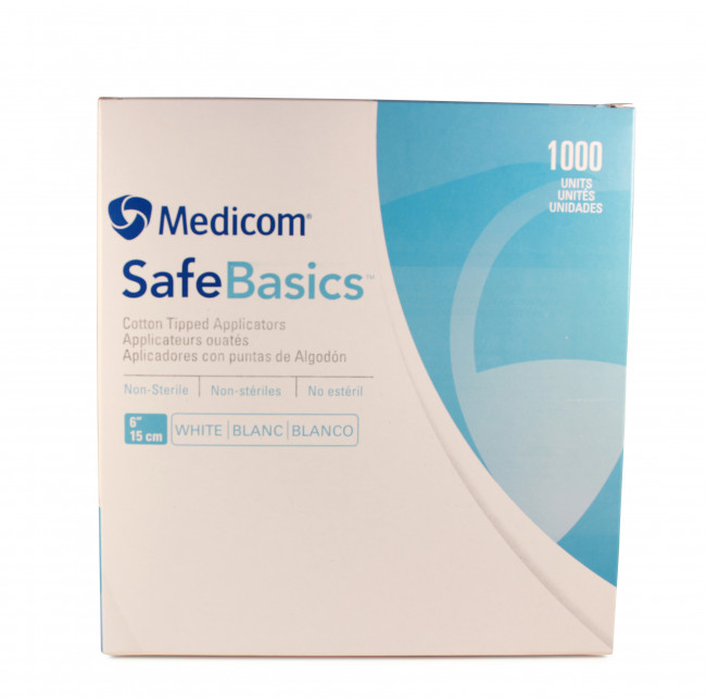 MEDICOM® SafeBasics™  Applicateurs avec embout de coton (coton tige) - 6" - Non-stériles (1000) Blanc