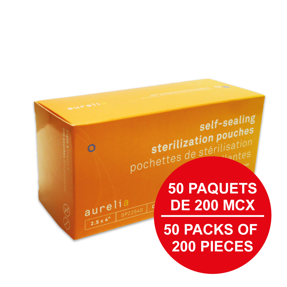 AURELIA® Pochettes de stérilisation autoscellantes - 2½'' x 4'' (200) Bleu (Caisse de 50 paq.)**