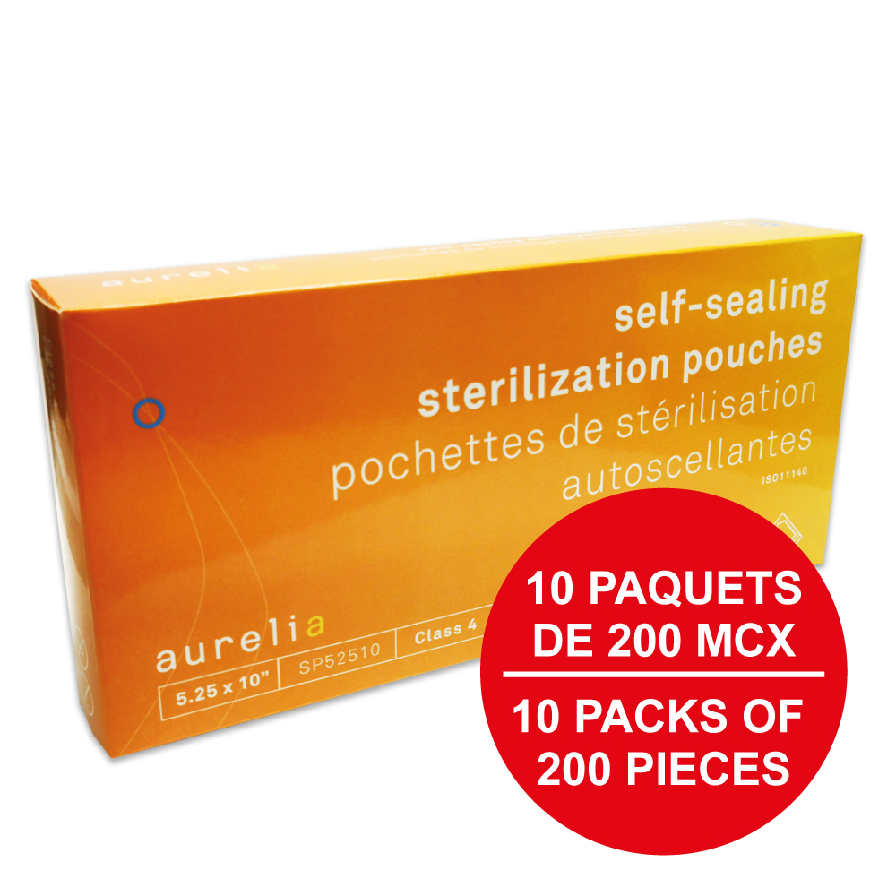 AURELIA® Pochettes de stérilisation autoscellantes - 5¼'' x 10'' (200) Bleu (Caisse de 10 paq.)
