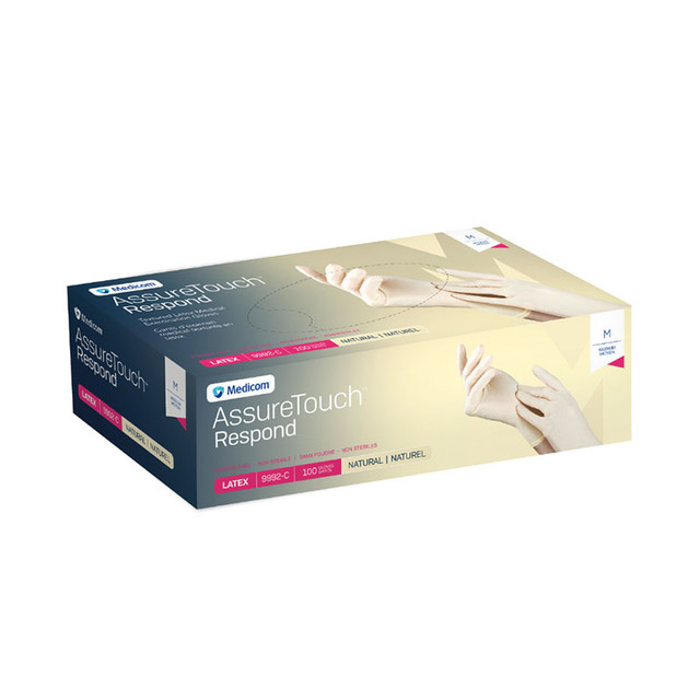 MEDICOM® Assure Touch Respond -  Textured Latex Gloves Powder Free - Large (100) Natural