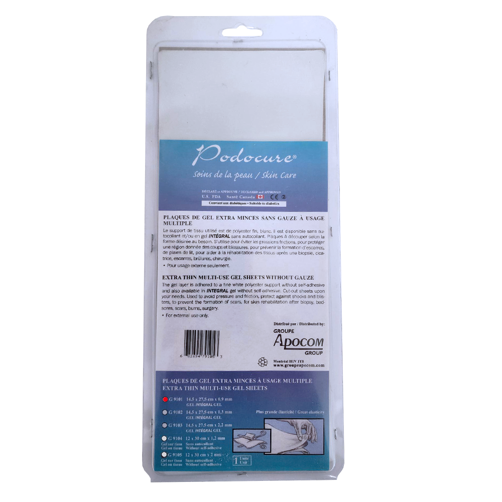 PODOCURE® Plaque de gel extra-mince à usage multiple (14,5 cm x 27,5 cm x 0,9 mm)