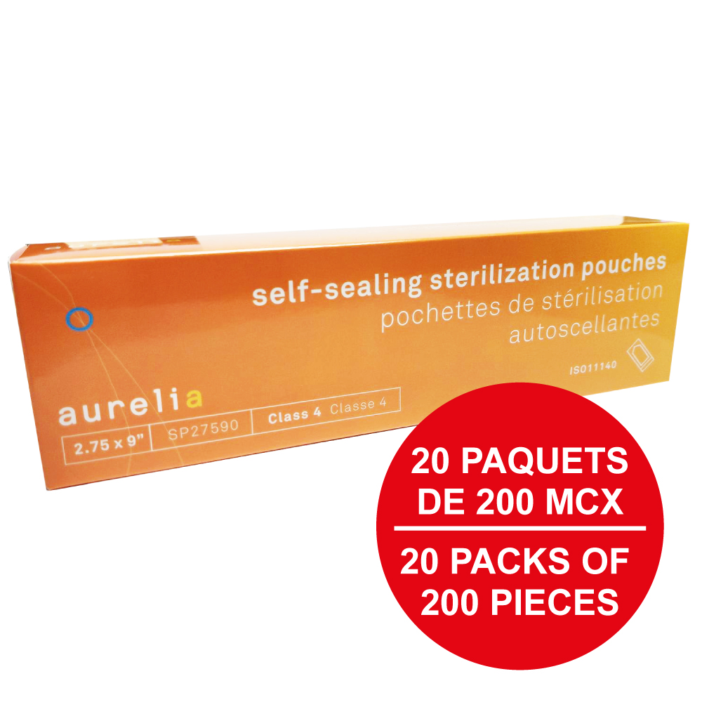 [5SP35525-10] AURELIA® Pochettes de stérilisation autoscellantes - 3½'' x 5¼' (200) Bleu -(Caisse de 10 paq.) **