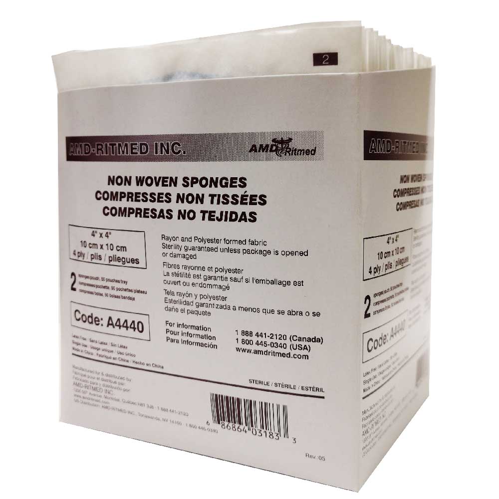 [A4440] AMD RITMED®  Sterile non-woven compress - 4 Ply (50 bags of 2 sponges) 4''x4'' 