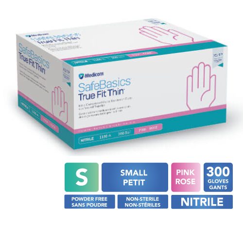 [5MED1186-B] MEDICOM® SafeBasics™ True Fit Thin™ Gants en nitrile texturés sans poudre - Petit (300) Rose