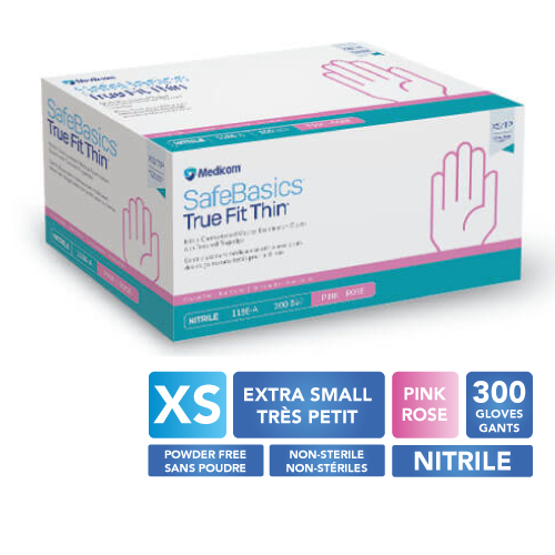 [5MED1186-A] MEDICOM® SafeBasics™ True Fit Thin™ Gants en nitrile texturés sans poudre - Très petit (300) Rose