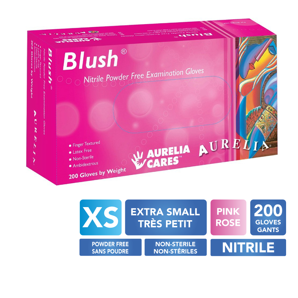 [578885-XS] AURELIA® Blush® Gants en nitrile sans poudre - Très petit (200) Rose