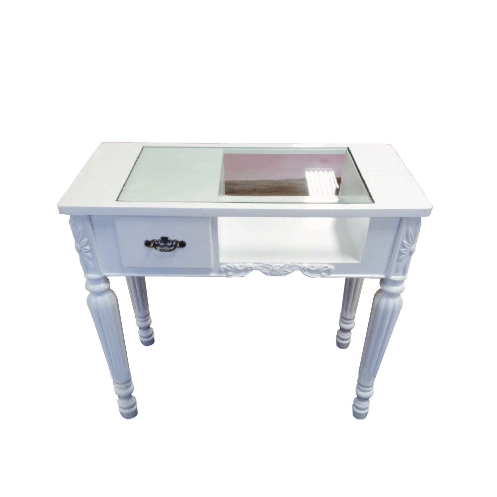 [ESD-536S] Table de manucure blanche-Dessus vitré