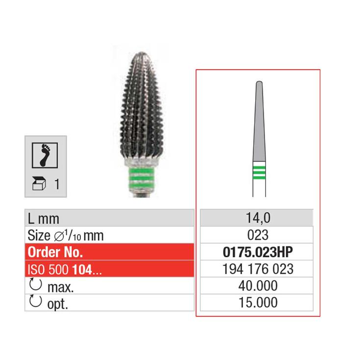 [2EK0175023] EDENTA® Needle shaped ceramic bur - plain toothing w/ cross cut (green tag)
