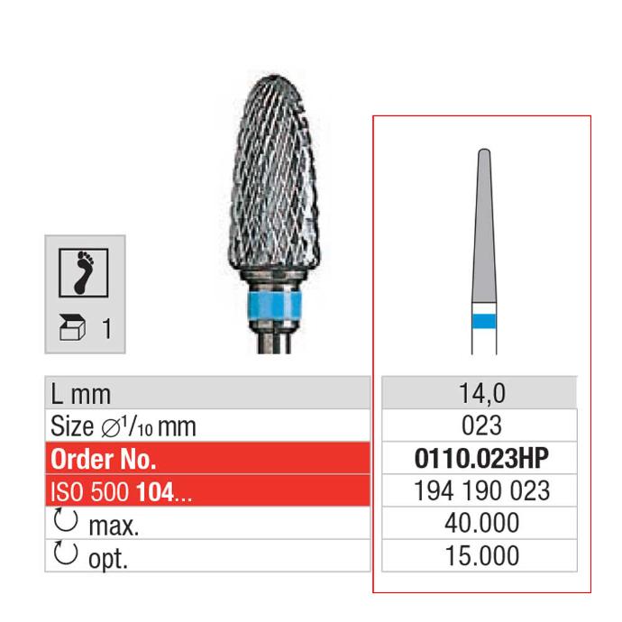 [2E0110023] EDENTA® Needle shaped carbur bur - Voarse Cross Cut (blue tag)