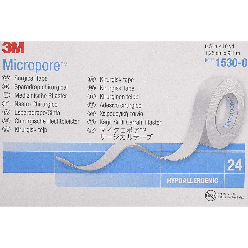 [1530-0] 3M® Micropore™ Ruban chirurgical adhésif - Sparadrap (24) 1/2 pouces x 10 verges