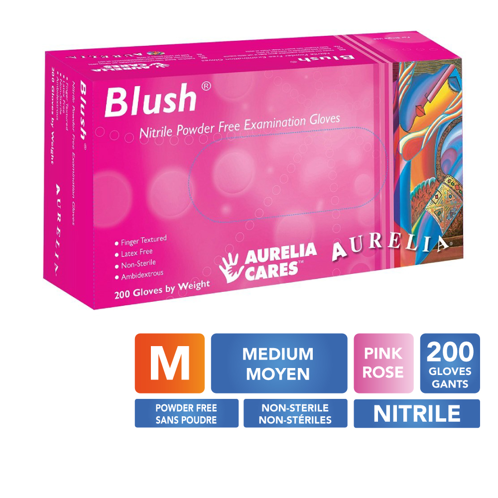 [578887-M] AURELIA® Blush® Powder Free Nitrile Gloves - Medium (200) Pink