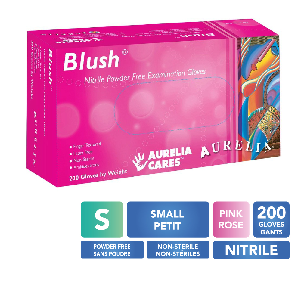 [578886-P] AURELIA® Blush® Gants en nitrile sans poudre - Petit (200) Rose