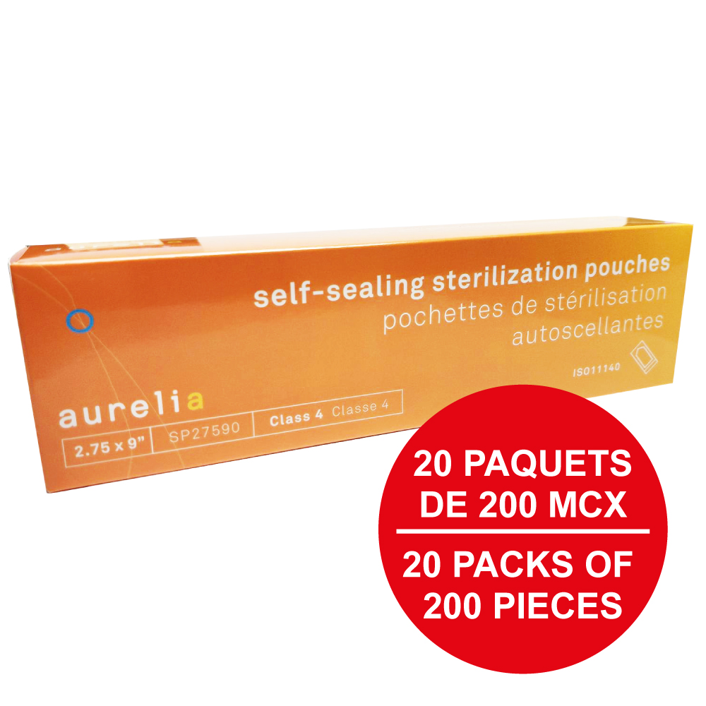 [5SP27590-20] AURELIA® Self-Sealing Sterilization Pouches - 2¾'' x 9'' (200) Blue - (Case of 20 pk.)