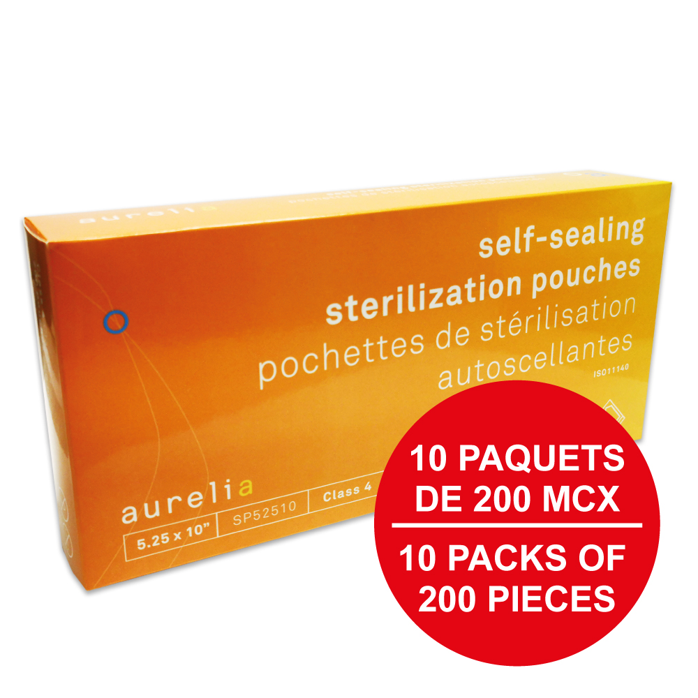 [5SP52510-10] AURELIA® Pochettes de stérilisation autoscellantes - 5¼'' x 10'' (200) Bleu (Caisse de 10 paq.)**